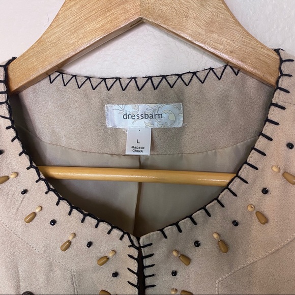 Dress Barn Beaded Tan Suede Jacket Large - Picture 2 of 11